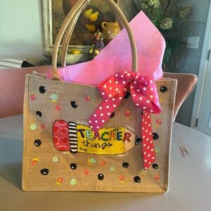 Burlap tote teacher things